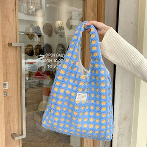 Fluffy Waffle Fleece Shoulder Bag Large Capacity Tote