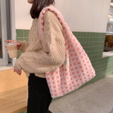 Fluffy Waffle Fleece Shoulder Bag Large Capacity Tote