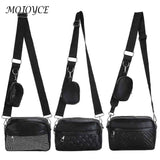 Women 2 in 1 Shoulder Handbag Rhombus Pattern Leather Combo Set