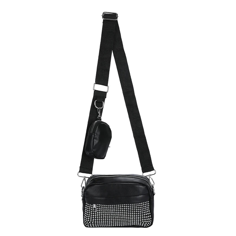 Women 2 in 1 Shoulder Handbag Rhombus Pattern Leather Combo Set