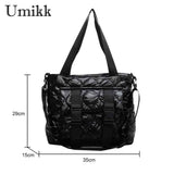 Women Cotton Padded Shoulder Handbag Waterproof Nylon Tote for Travel Shopping
