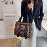 Women Cotton Padded Shoulder Handbag Waterproof Nylon Tote for Travel Shopping