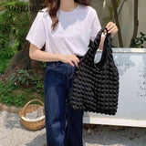 Women Pleated Shoulder Handbag Large Capacity Tote Bag for Travel Girl Shopping