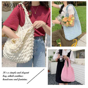 Women Pleated Shoulder Handbag Large Capacity Tote Bag for Travel Girl Shopping