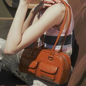 Vintage Solid Handbag Purses Pu Leather Shopper Tot
