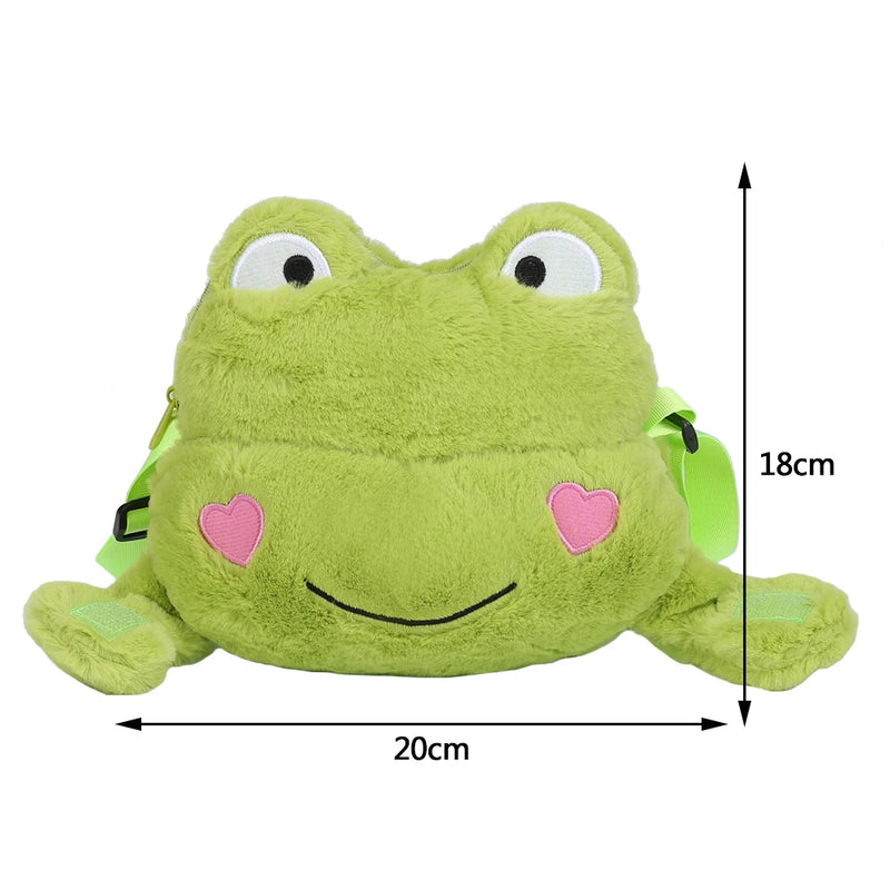 Frog Plush Shoulder Sling Bag Soft Zipper Purse Girls Travel School Shopper
