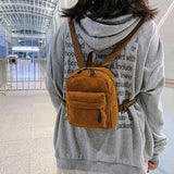 Corduroy Small Backpack for Women Girls Ladies