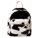 Cow Printed Plush School Backpack for Girls