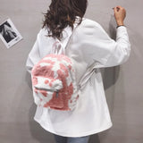 Cow Printed Plush School Backpack for Girls