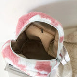 Cow Printed Plush School Backpack for Girls