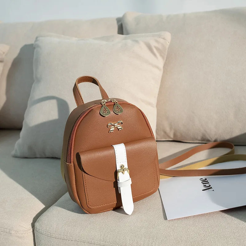 Women Small Backpack Clash Buckle Small Backpack Small Fresh Double Shoulder Bag