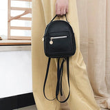 Women Small Backpack PU multi-pocket Solid Shoelder Phone Bag