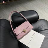 Small Brown Retro Underarm Bag Stone Pattern Shoulder Pink Leather Bag