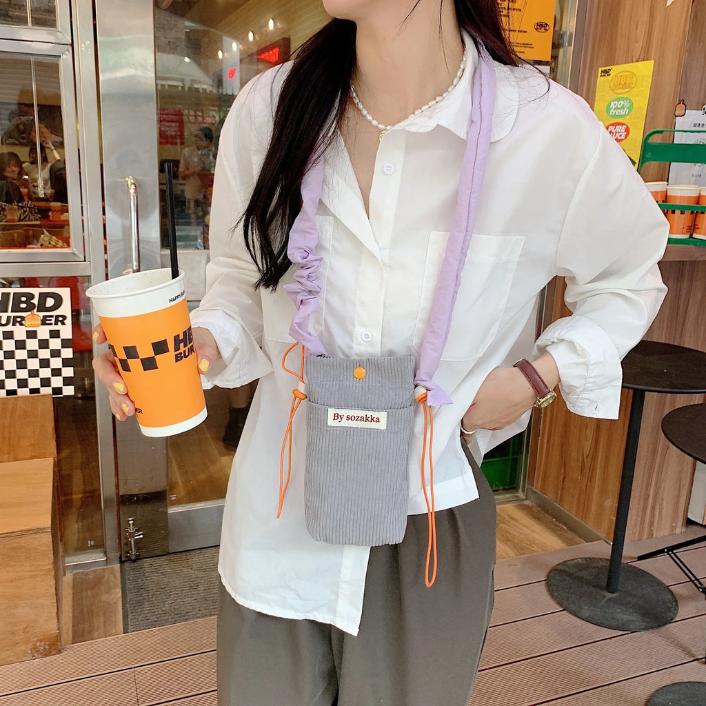 Corduroy Shoulder Bag Casual Small Crossbody Messenger Bag