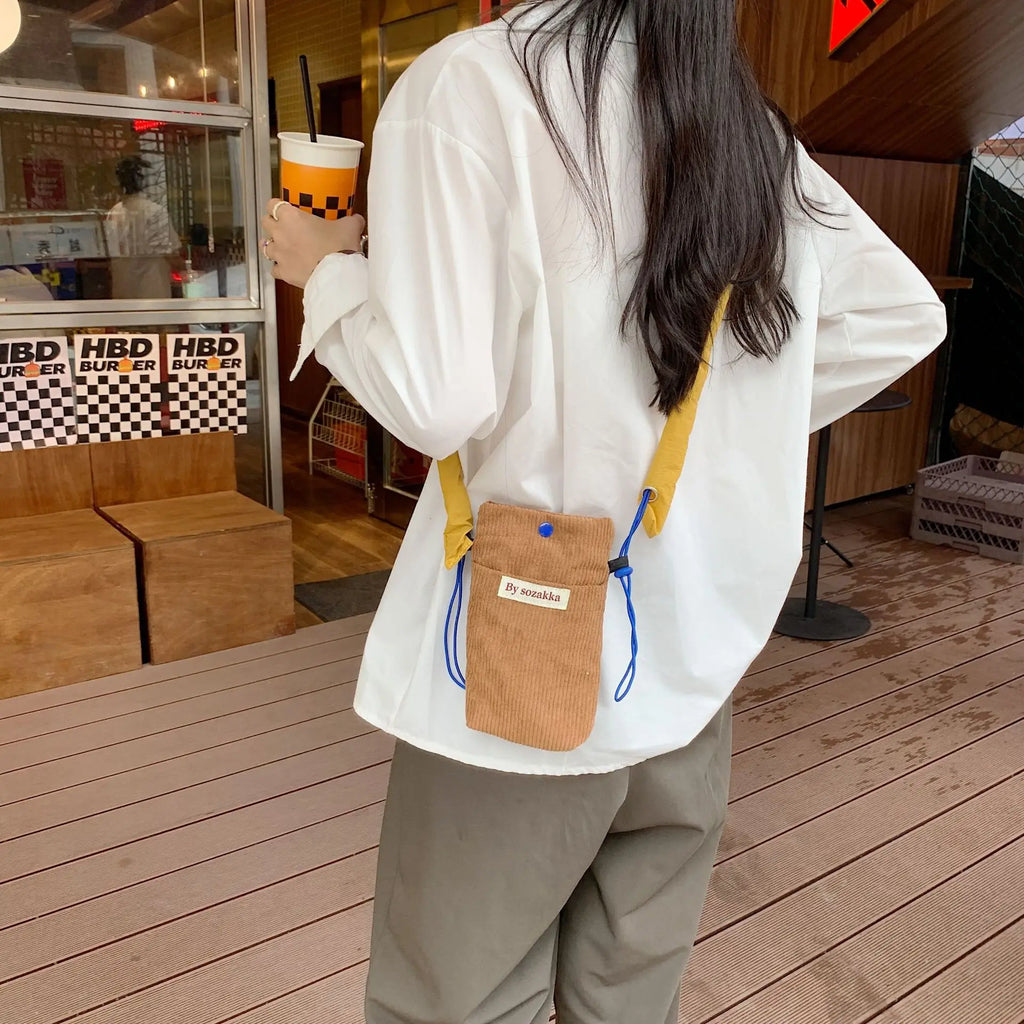 Corduroy Shoulder Bag Casual Small Crossbody Messenger Bag