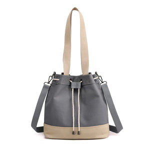 Women Canvas Drawstring Bucket Bag Japanese Ladies Crossbody Shoulder Bag