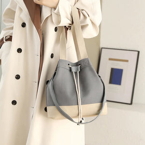 Women Canvas Drawstring Bucket Bag Japanese Ladies Crossbody Shoulder Bag