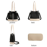 Women Canvas Drawstring Bucket Bag Japanese Ladies Crossbody Shoulder Bag