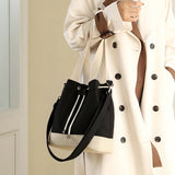 Women Canvas Drawstring Bucket Bag Japanese Ladies Crossbody Shoulder Bag