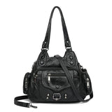 Women Small Handbag Top-handle Satchel Soft PU Shoulder Bag Multi-pockets
