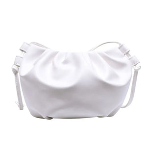 Women Small Leather Cloud Crossbody Bag Solid Pleated Shoulder Bag