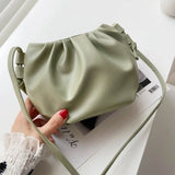 Women Small Leather Cloud Crossbody Bag Solid Pleated Shoulder Bag