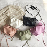 Women Small Leather Cloud Crossbody Bag Solid Pleated Shoulder Bag