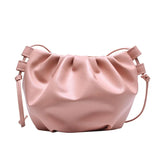 Women Small Leather Cloud Crossbody Bag Solid Pleated Shoulder Bag