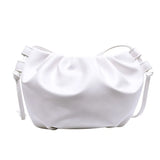 Women Small Leather Cloud Crossbody Bag Solid Pleated Shoulder Bag