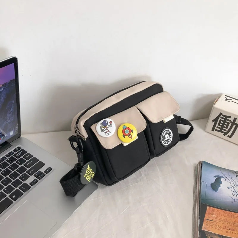 Women Nylon Crossbody Bag Japanese Student Handbag Zipper Cell Phone Bag