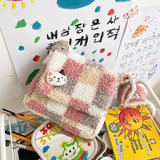 Women Small Plush Shoulder Bag Checked Plaid Crossbody Bag