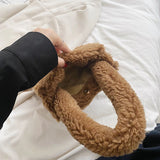 Women Small Plush Tote Bag Soft Lamb Wool Handbag Faux Fur Shoulder