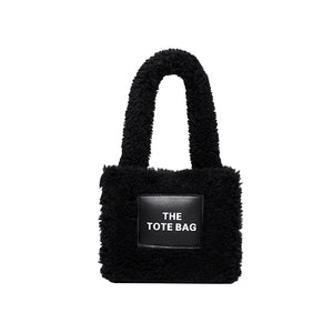 Women Small Plush Tote Bag Soft Lamb Wool Handbag Faux Fur Shoulder