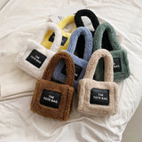 Women Small Plush Tote Bag Soft Lamb Wool Handbag Faux Fur Shoulder