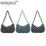 Checked Acrylic Chain Top Handle Shoulder Bag for Women