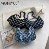Checked Acrylic Chain Top Handle Shoulder Bag for Women