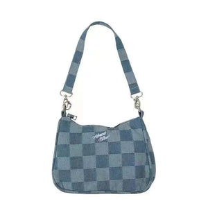 Women Small Shoulder Bags Checked Handbag Canvas Tote Chain Underarm Bag