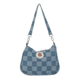 Women Small Shoulder Bags Checked Handbag Canvas Tote Chain Underarm Bag