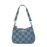 Women Small Shoulder Bags Checked Handbag Canvas Tote Chain Underarm Bag