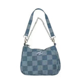 Women Small Shoulder Bags Checked Handbag Canvas Tote Chain Underarm Bag