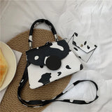 Women Small Square Bag Ladies Car Line Handbag Retro Cow Pattern Shoulder Bags