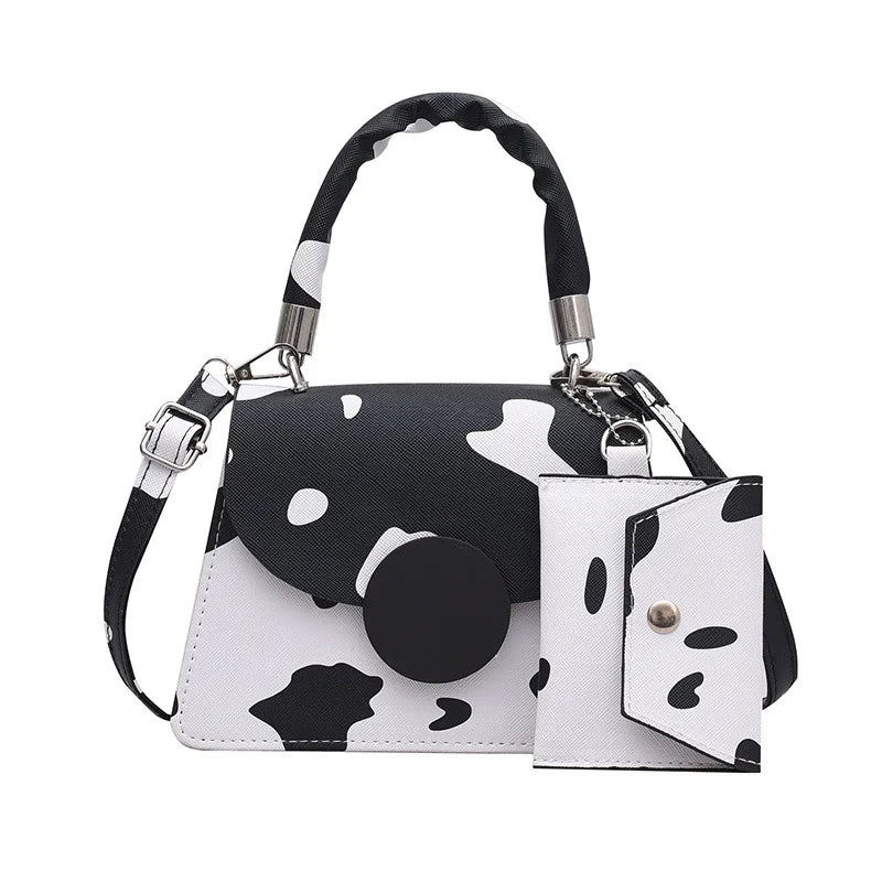 Women Small Square Bag Ladies Car Line Handbag Retro Cow Pattern Shoulder Bags