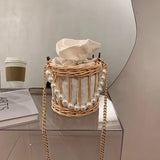 Women Straw Bucket Bag Tote Rattan Crossbody Beach Clutch Hand Bag