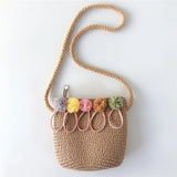 Straw Bucket Bags Shoulder Bag For Women Summer Travel Purses