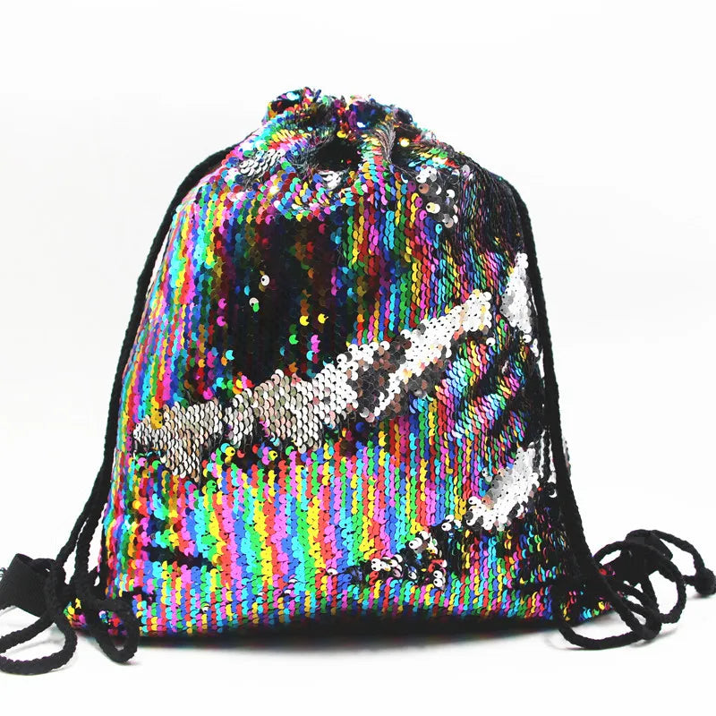 Sequins School Bags for Girls Small String Backpack