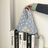 Women Small Transparent Tote Mesh Cloth Bags Daisy Embroidery Handbag Mini Purse