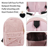 Pink Faux Fur Plush Backpack Shoulder Bag with Heart Pendant