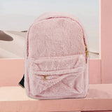 Pink Faux Fur Plush Backpack Shoulder Bag with Heart Pendant