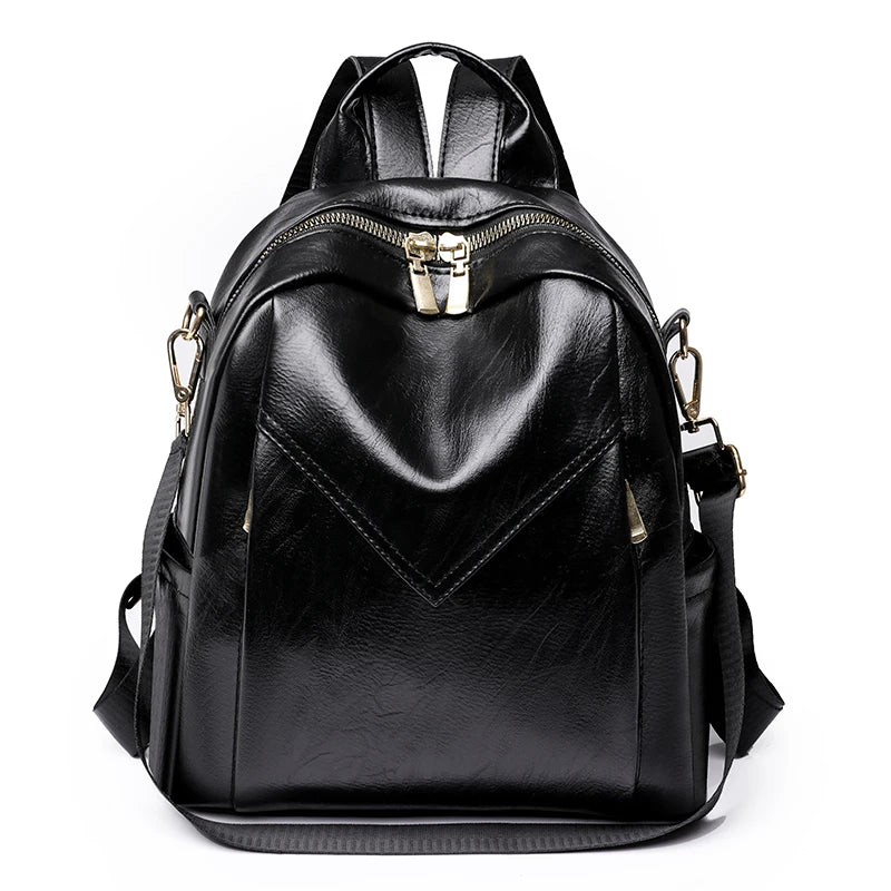 Women Soft Leather Backpack Solid Shoulder Bag High Travel Girl Schoolbag