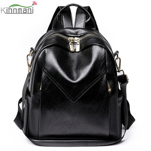 Women Soft Leather Backpack Solid Shoulder Bag High Travel Girl Schoolbag